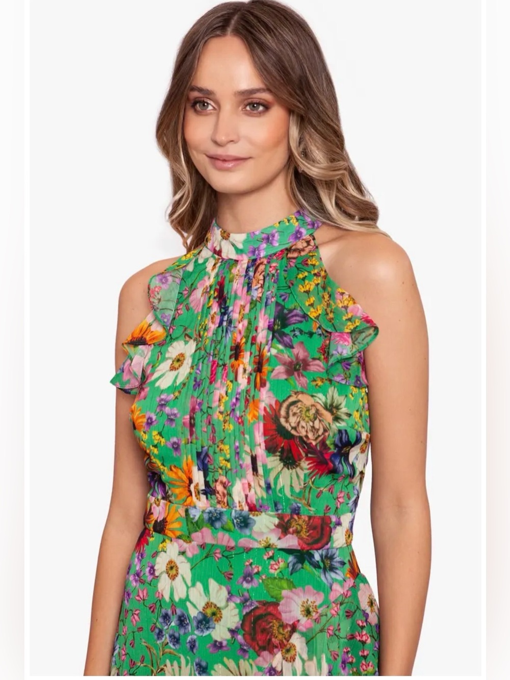 Betsy & Adam Floral Print Ruffled Halter Go Green - Picture 3 of 3